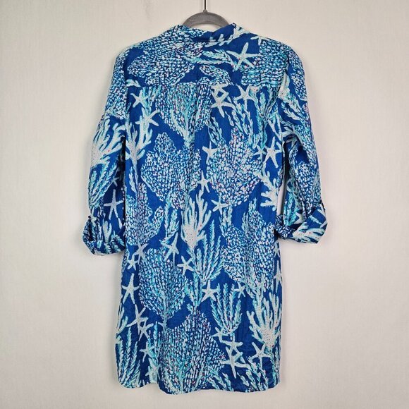 Lilly Pulitzer Captiva Tunic Brewster Blue Good Reef Starfish Tunic Top L 54519 - Picture 11 of 12